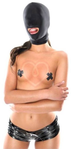 БДСМ-маска с отверстием для рта Spandex Open Mouth Hood черная фото 1