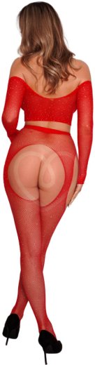 Комплект Amor El из топа и чулок с поясом и стразами красный фото 2