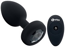 Вибропробка b-Vibe Vibrating Jewel Plug с кристаллом и пультом чёрная