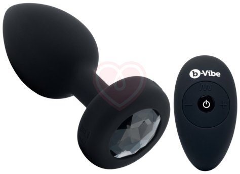 Вибропробка b-Vibe Vibrating Jewel Plug с кристаллом и пультом чёрная фото 1