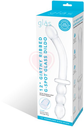 Стеклянный двусторонний фаллоимитатор Girthy Ribbed G-Spot Glass прозрачный фото 2