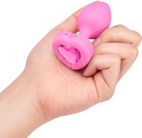 Анальная пробка с кристаллом сердцем и вибрацией b-Vibe Heart Shape Jewel Plug S/M розовая фото 3