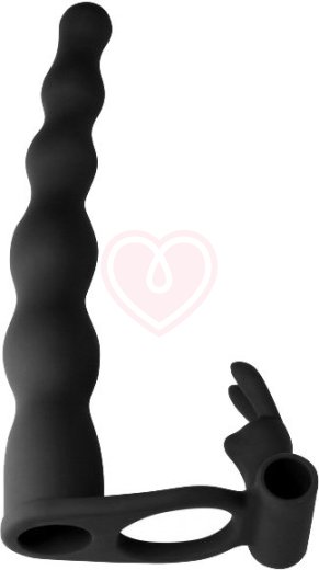 Вибронасадка для двойного проникновения со стимуляцией клитора Pure Passion Bunny 17 см чёрная фото 4