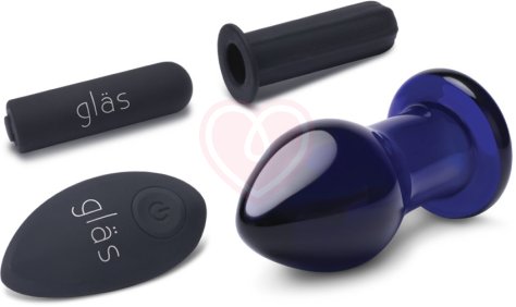 Стеклянная анальная вибропробка с пультом Glas Remote Plug синяя фото 4