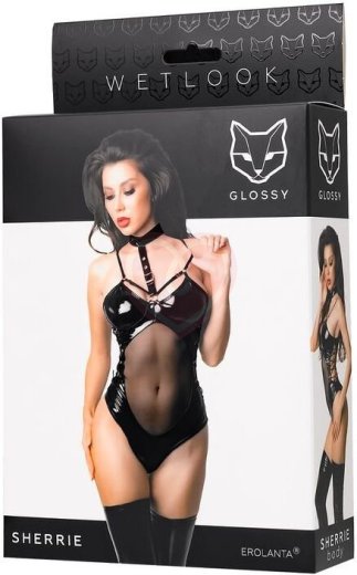 Боди с открытыми боками Glossy Sherrie черное фото 5