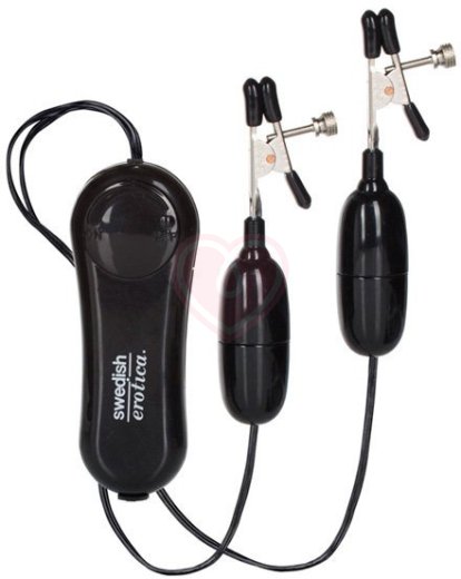 Зажимы на соски Vibrating Nipple Clamps с вибрирующими подвесками чёрные фото 1