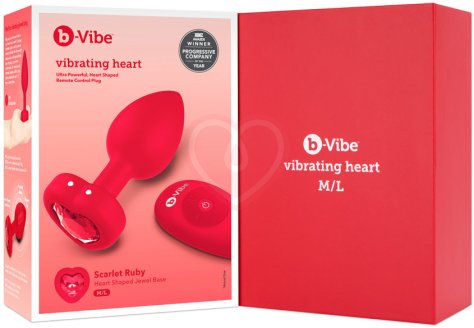 Анальная пробка с кристаллом сердцем и вибрацией b-Vibe Heart Shape Jewel Plug M/L красная фото 11