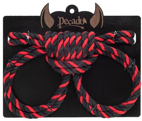 Наручники-оковы из хлопковой веревки Pecado BDSM Узел-омега черно-красные фото 4