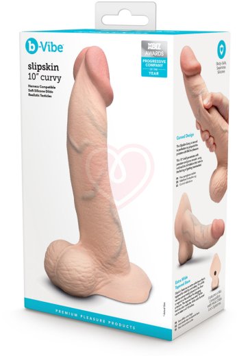 Реалистичный изогнутый фаллоимитатор с мошонкой Slipskin Realstic Curved 20 см телесный фото 4