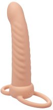 Насадка для двойного проникновения с вибрацией Ribbed Dual Penetrator рельефная телесная