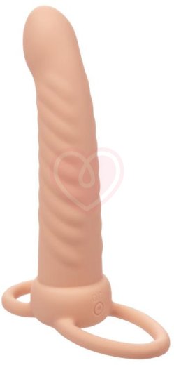 Насадка для двойного проникновения с вибрацией Ribbed Dual Penetrator рельефная телесная фото 1