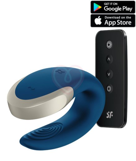 Вибратор для пар Satisfyer Double Love с пультом управления и приложением синий фото 1