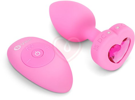 Анальная пробка с кристаллом сердцем и вибрацией b-Vibe Heart Shape Jewel Plug S/M розовая фото 1