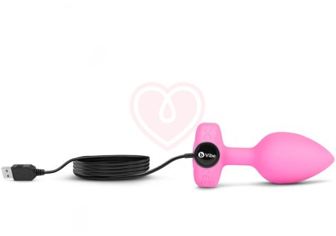 Анальная пробка с кристаллом сердцем и вибрацией b-Vibe Heart Shape Jewel Plug S/M розовая фото 9