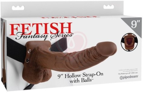 Фаллопротез с мошонкой Hollow Strap-On with Balls 24 см коричневый фото 5