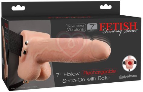Полый реалистичный фаллопротез с вибрацией Hollow Rechargeable Strap-on with Balls 20 см телесный фото 6