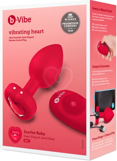 Анальная пробка с кристаллом сердцем и вибрацией b-Vibe Heart Shape Jewel Plug M/L красная фото 13