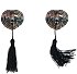 Пэстисы Burlesque Gipsy сердечки из пайеток с длинными кисточками серебряные с чёрным фото 3
