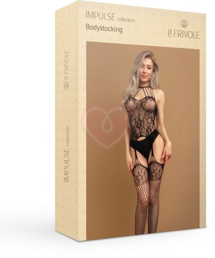Кружевной боди-комбинезон с имитацией чулок и открытым доступом Impulse чёрный фото 8