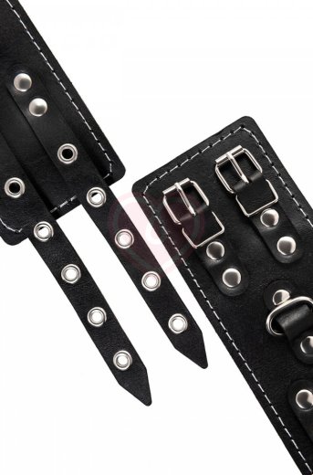Наручники с двумя ремнями и красной подкладкой Pecado BDSM черные фото 7