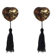 Пэстисы Burlesque Gipsy сердечки из пайеток с длинными кисточками золотые