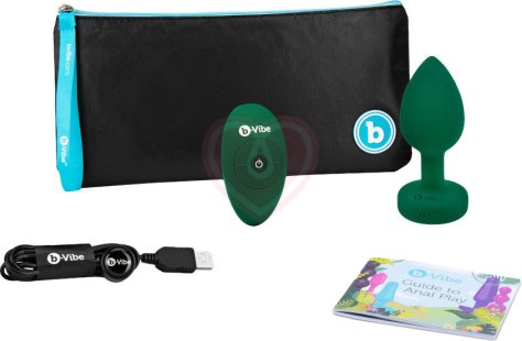 Вибропробка b-Vibe Vibrating Jewel Plug с кристаллом и пультом зелёная фото 3