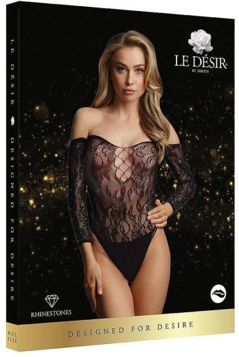 Кружевное боди со стразами Le Desir Wonder Rhinestone Bodysuit черное фото 5