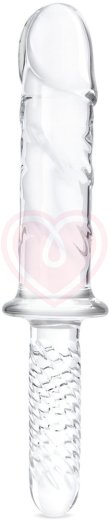 Стеклянный фаллоимитатор с ручкой Girthy Cock Double Ended With Handle прозрачный фото 1