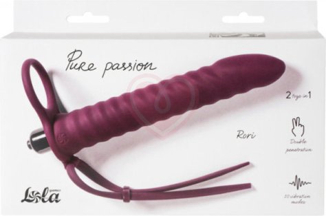 Насадка для двойного проникновения с лассо и вибропулей Pure Passion Rori 16 см бордовая фото 4