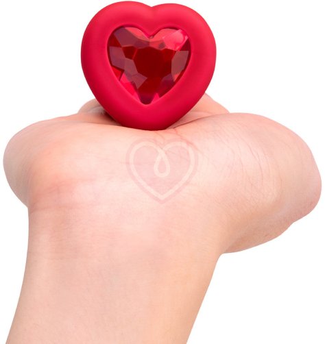 Анальная пробка с кристаллом сердцем и вибрацией b-Vibe Heart Shape Jewel Plug M/L красная фото 4
