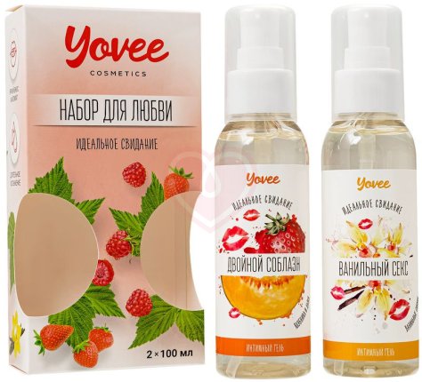 Набор для любви из 2 гелей-смазок Yovee со вкусом клубники с дыней и ванильных сливок фото 1
