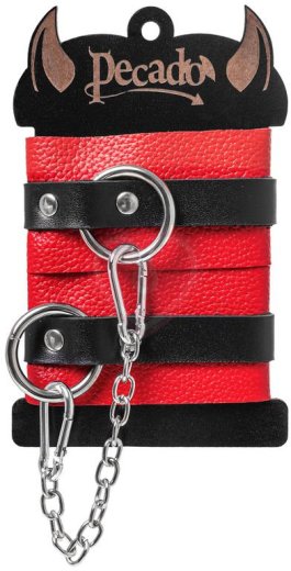 Мягкие оковы для ног с люверсами Pecado BDSM красные с черным фото 5