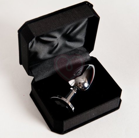 Подарочная большая анальная пробка Jewelry Butt Plug Silver Black серебряная с чёрным агатом фото 2