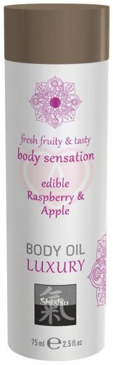 Съедобное масло для тела Shiatsu Body Oil Luxury Малина и яблоко 75 мл фото 1