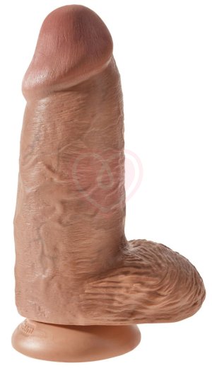 Толстый фаллоимитатор с мошонкой на присоске Pipedream King Cock Chubby мулат фото 1