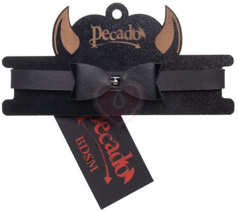 Кожаный чокер с бабочкой Pecado BDSM черный фото 5