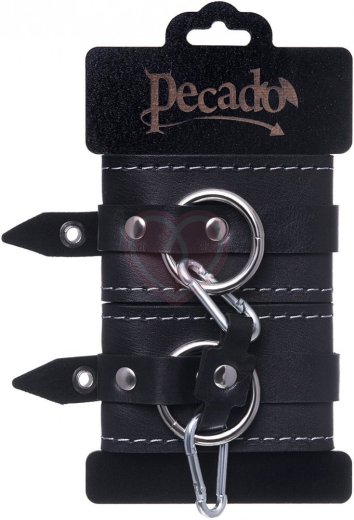 Двухслойные наручники Pecado BDSM с карабинами черные фото 6