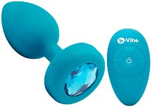 Маленькая вибропробка b-Vibe Vibrating Jewel Plug с кристаллом и пультом бирюзовая