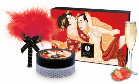 Массажная пудра с перышком Shunga Kissable Massage Powder Клубника и шампанское фото 1