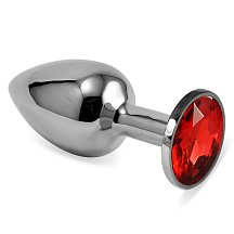 Анальная пробка Silver с красным кристаллом