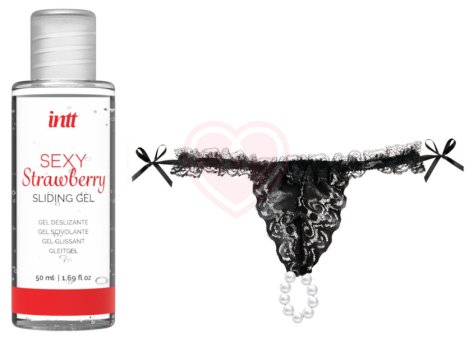 Набор Intt с гелем Sliding Gel Strawberry и чёрными трусиками фото 1