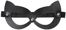 Открытая кожаная маска с кошачьими ушками Pecado BDSM черная
