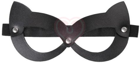Открытая кожаная маска с кошачьими ушками Pecado BDSM черная фото 1