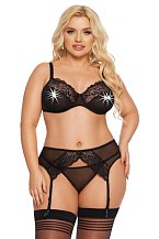 Ажурный комплект белья с поясом для чулок SoftLine Marella чёрный