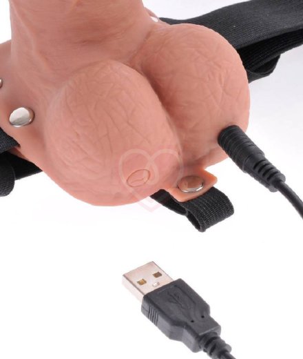 Полый реалистичный фаллопротез с вибрацией Hollow Rechargeable Strap-on with Balls 20 см мулат фото 4