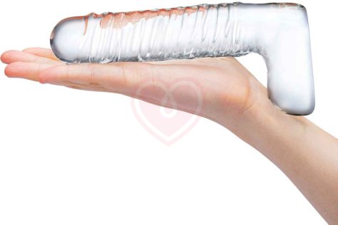 Реалистичный стеклянный фаллоимитатор с мошонкой Glas Realistic Ribbed фото 4