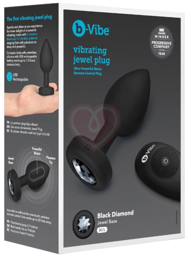 Вибропробка b-Vibe Vibrating Jewel Plug с кристаллом и пультом чёрная фото 7