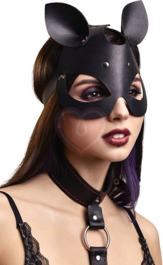 Открытая маска с кошачьими ушками Pecado BDSM черная фото 5