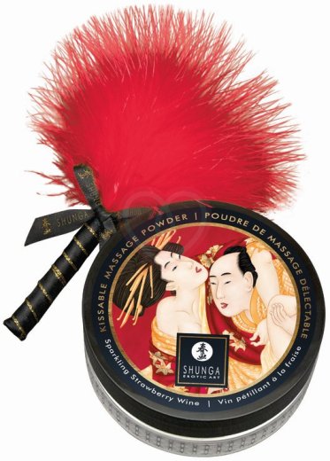 Массажная пудра с перышком Shunga Kissable Massage Powder Клубника и шампанское фото 6