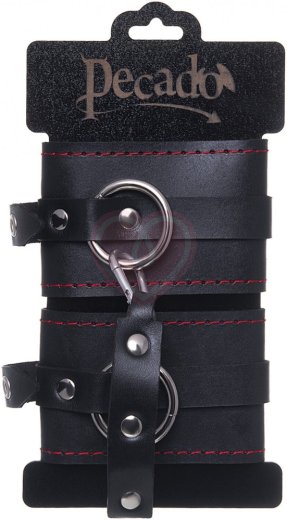 Оковы на ноги с красной строчкой Pecado BDSM черные фото 6